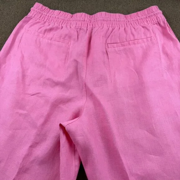ATHLETA Retreat Linen High Rise Wide Leg Pants Women's L Pink Slit Draw String - Picture 10 of 16